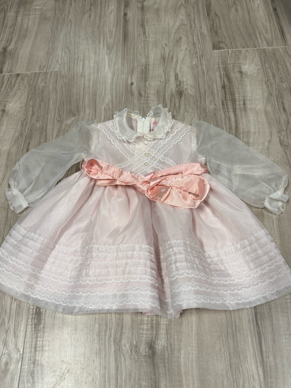 VTG Ruth Of Carolina Pink Lace Organza Baby Dress with Satin Bow Toddler 2t